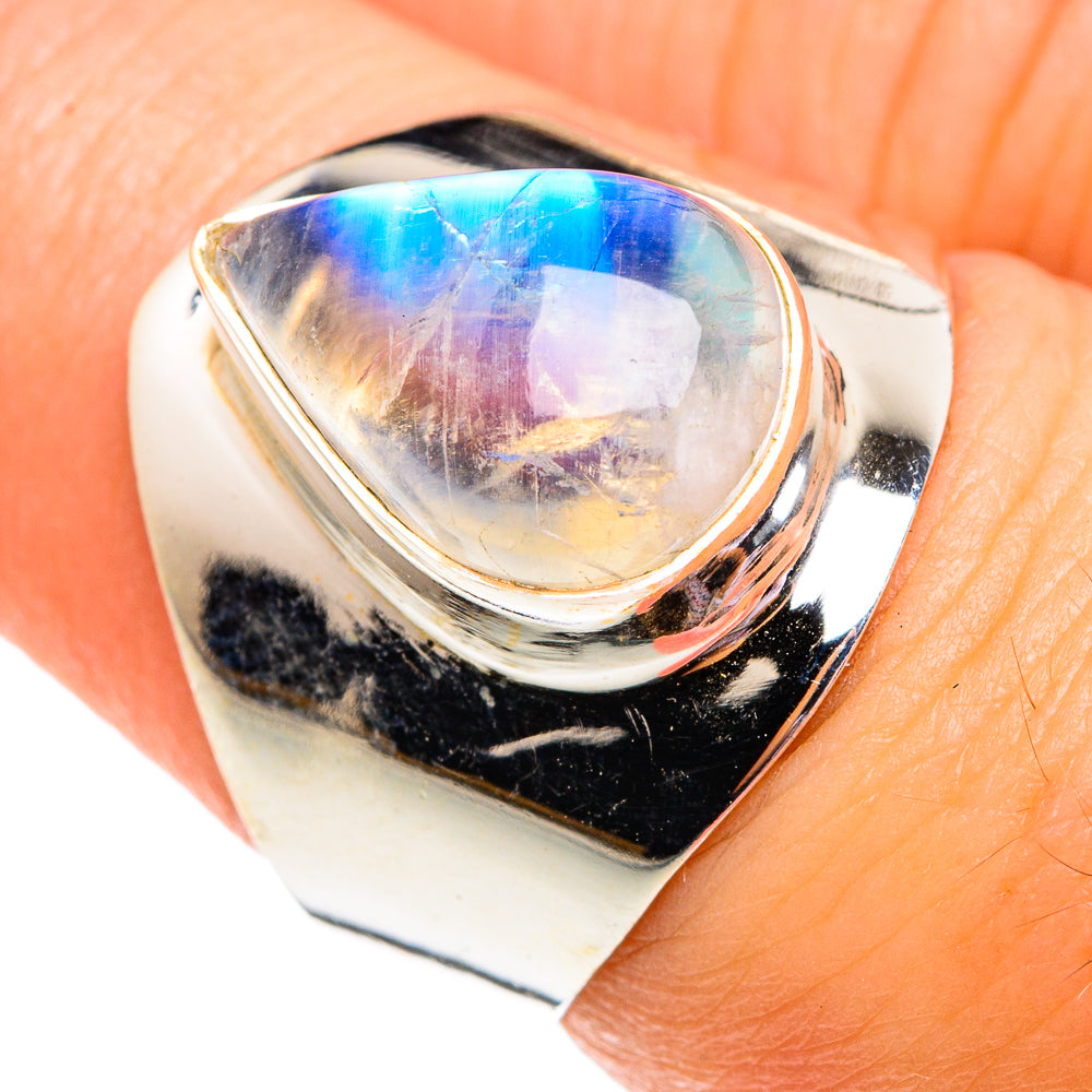 Rainbow Moonstone Rings handcrafted by Ana Silver Co - RING75671