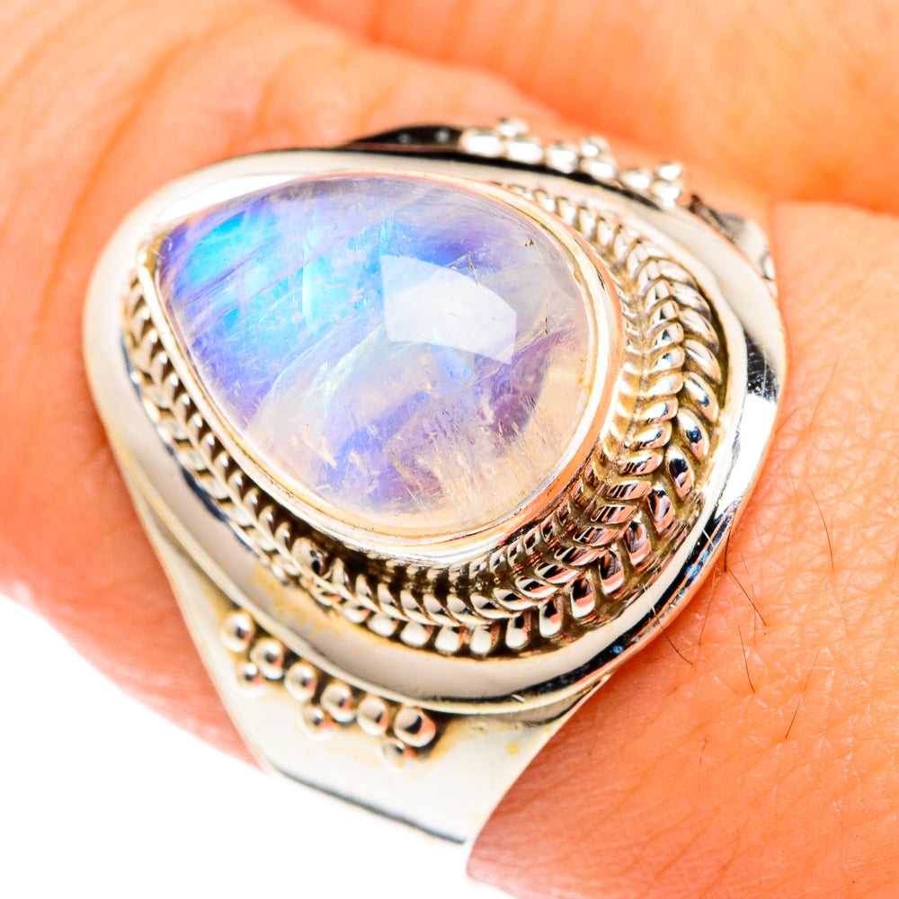 Rainbow Moonstone Rings handcrafted by Ana Silver Co - RING75698