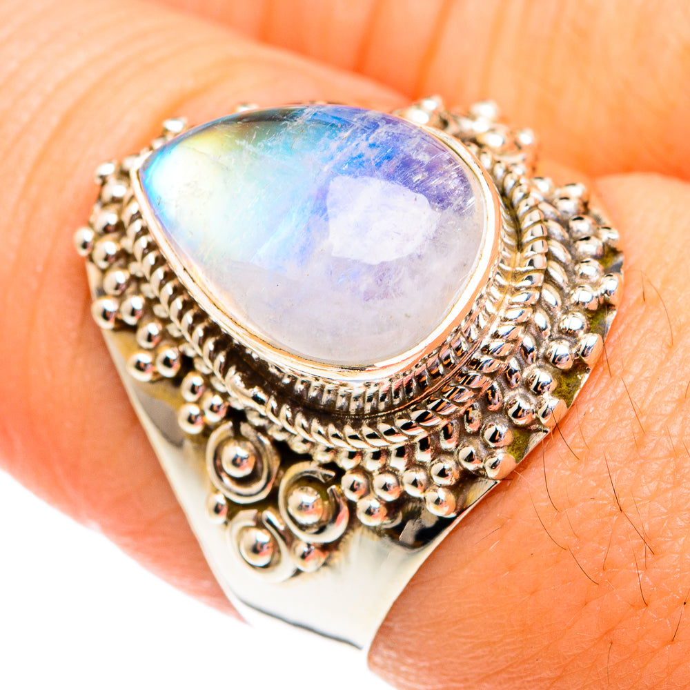 Rainbow Moonstone Rings handcrafted by Ana Silver Co - RING75744