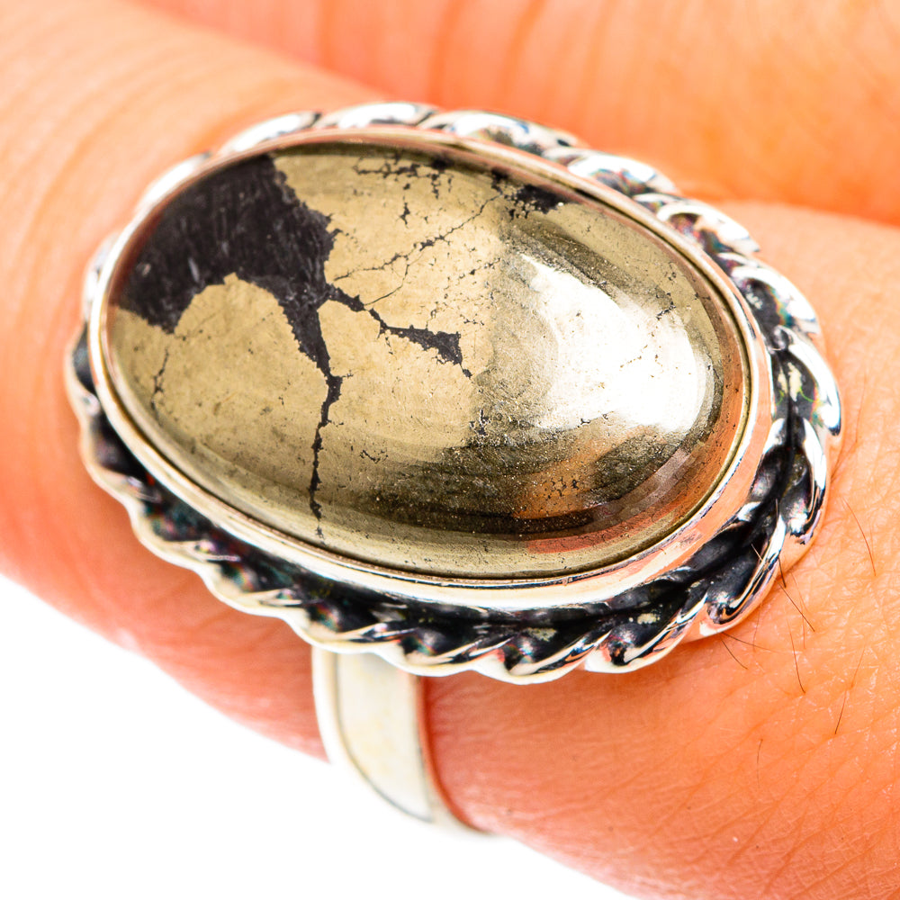 Pyrite In Black Onyx Rings handcrafted by Ana Silver Co - RING75763
