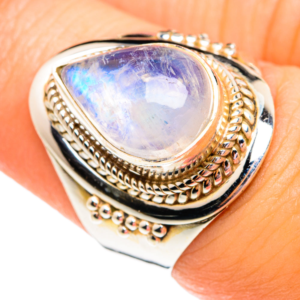 Rainbow Moonstone Rings handcrafted by Ana Silver Co - RING75765