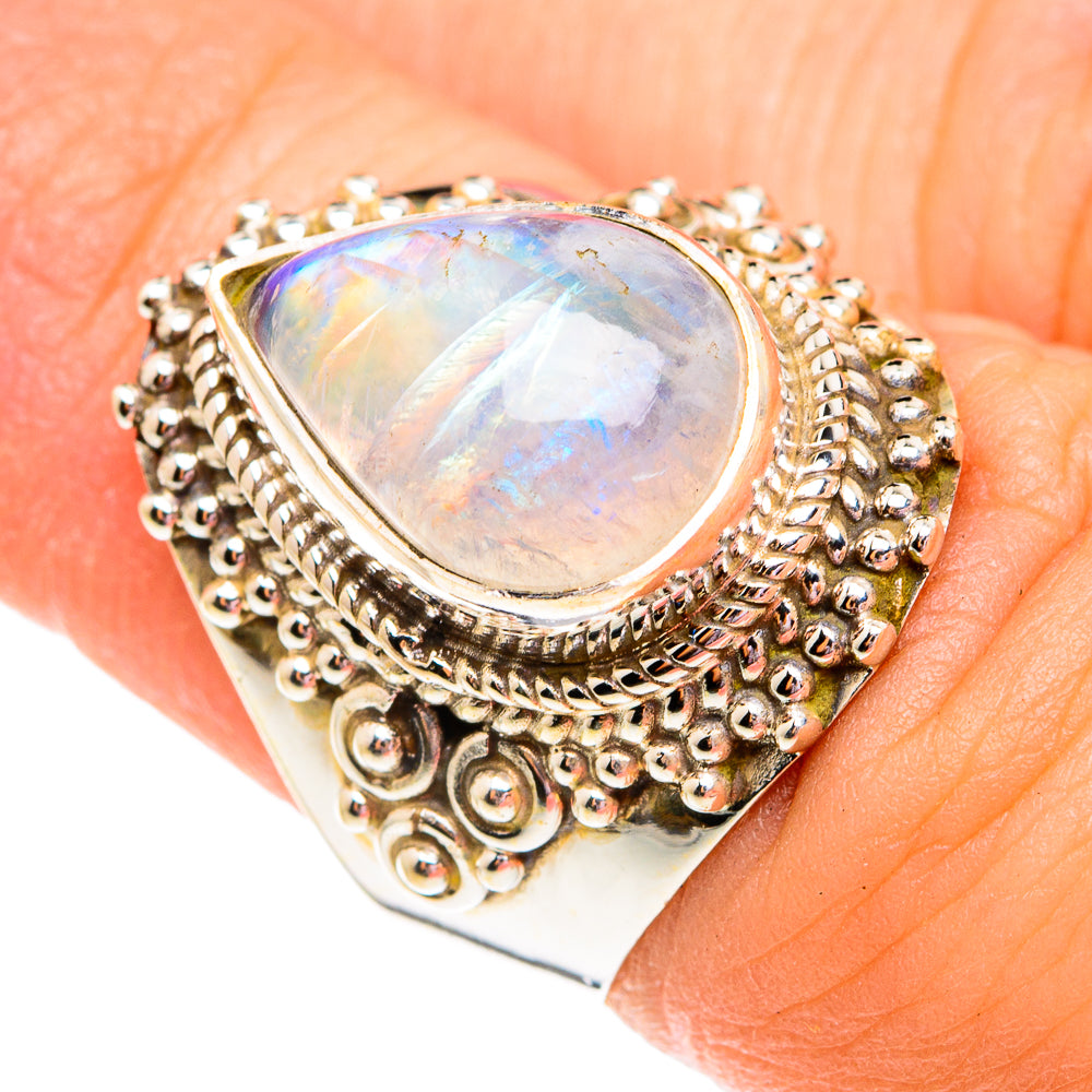 Rainbow Moonstone Rings handcrafted by Ana Silver Co - RING75790