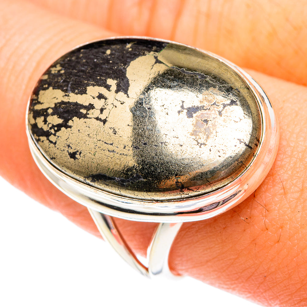 Pyrite In Black Onyx Rings handcrafted by Ana Silver Co - RING75808