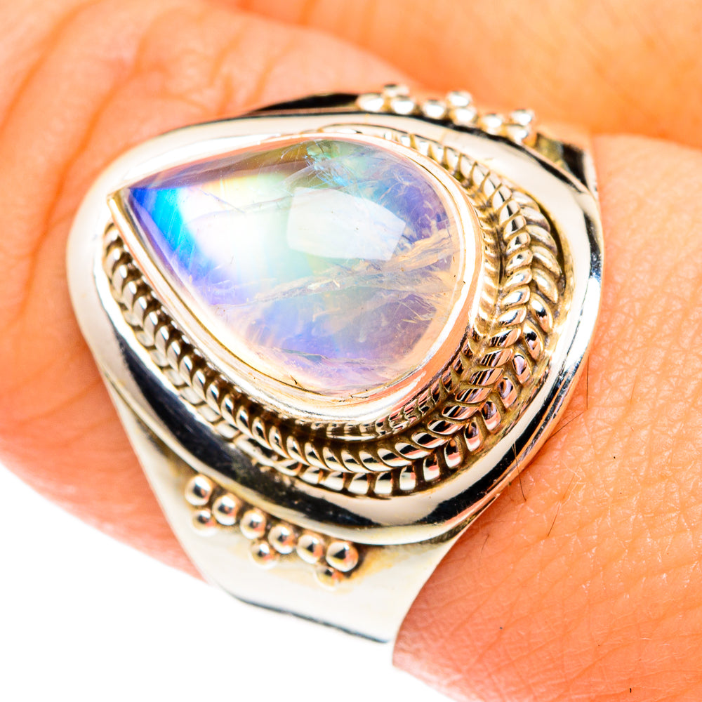 Rainbow Moonstone Rings handcrafted by Ana Silver Co - RING75812