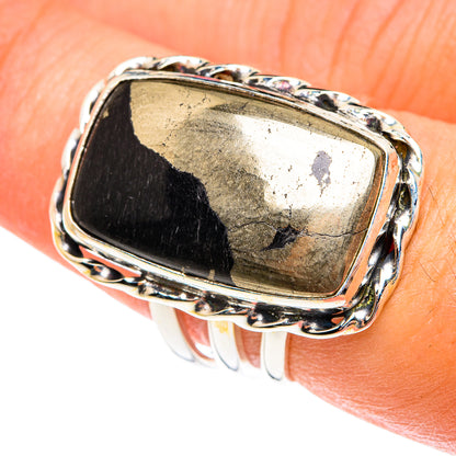 Pyrite In Black Onyx Rings handcrafted by Ana Silver Co - RING76017