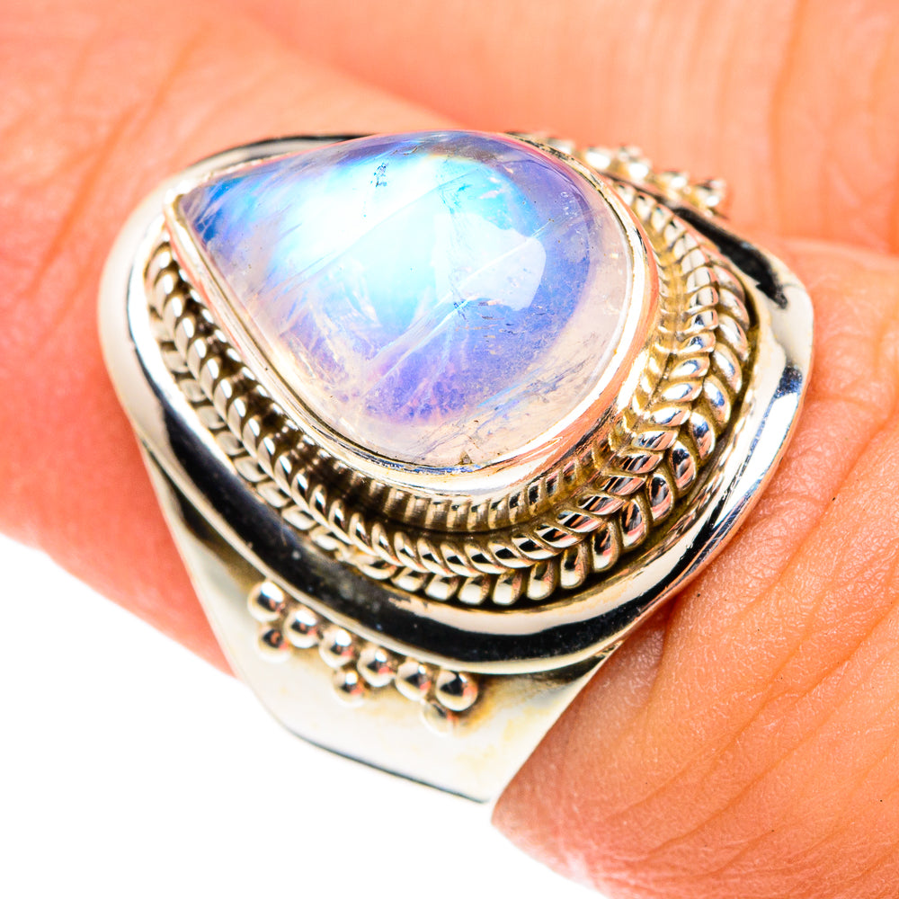 Rainbow Moonstone Rings handcrafted by Ana Silver Co - RING76046