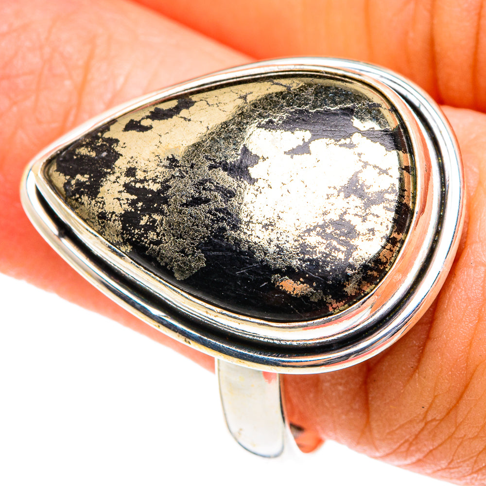 Pyrite In Black Onyx Rings handcrafted by Ana Silver Co - RING76089