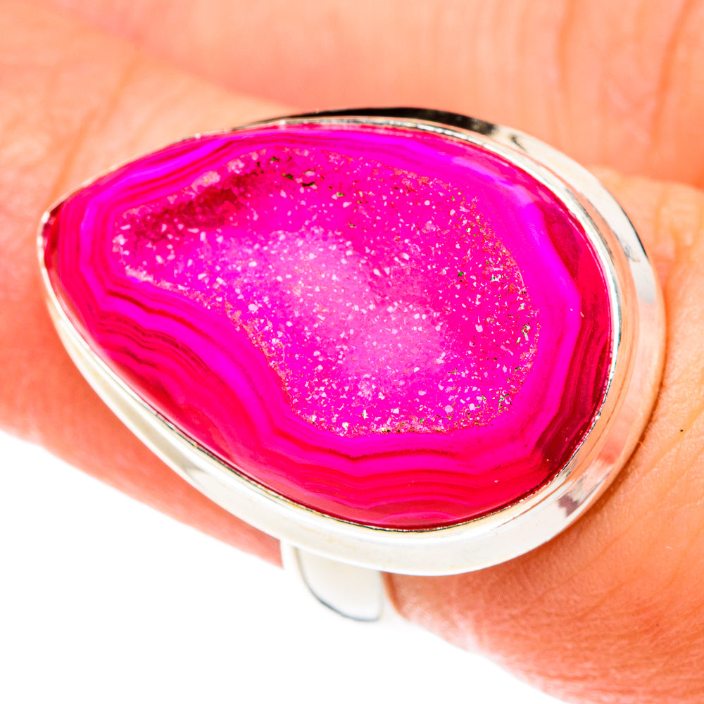 Pink Agate Druzy Rings handcrafted by Ana Silver Co - RING76102