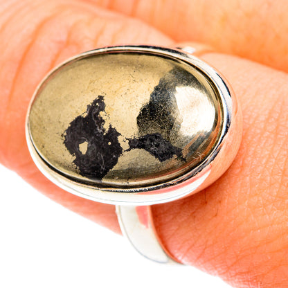 Pyrite In Black Onyx Rings handcrafted by Ana Silver Co - RING76109