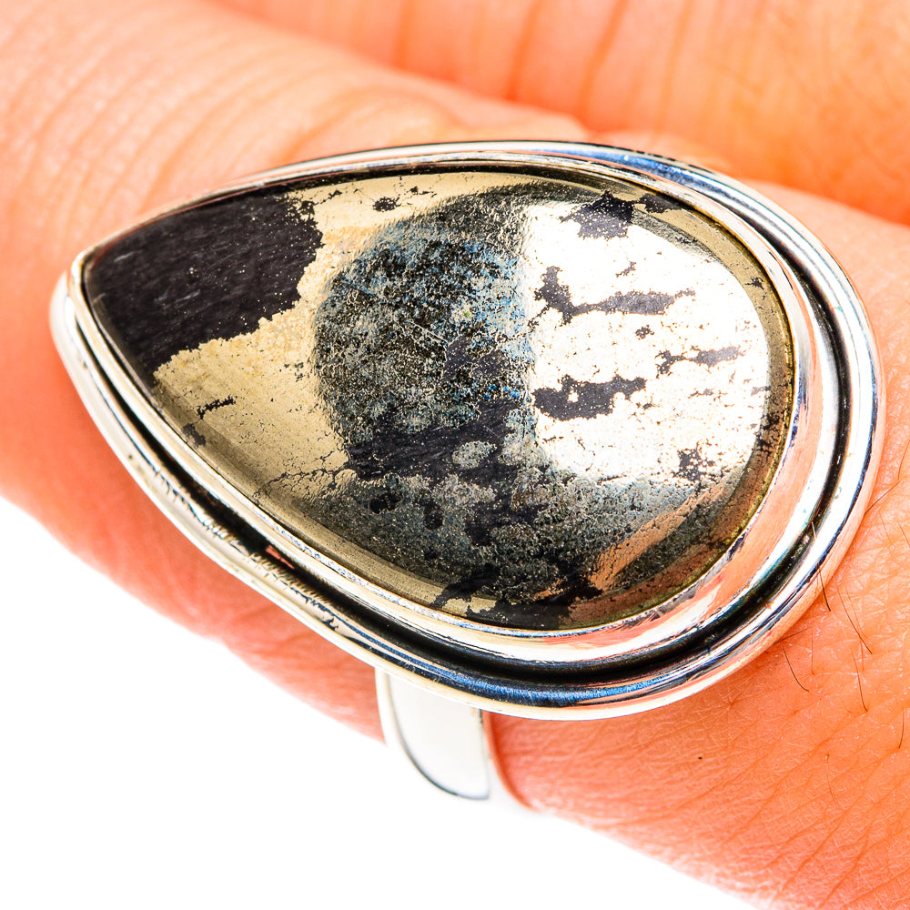 Pyrite In Black Onyx Rings handcrafted by Ana Silver Co - RING76152