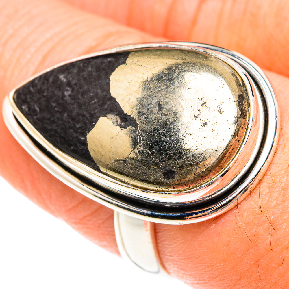 Pyrite In Black Onyx Rings handcrafted by Ana Silver Co - RING76316
