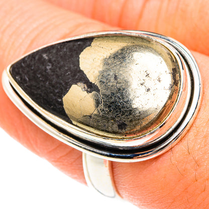 Pyrite In Black Onyx Rings handcrafted by Ana Silver Co - RING76316