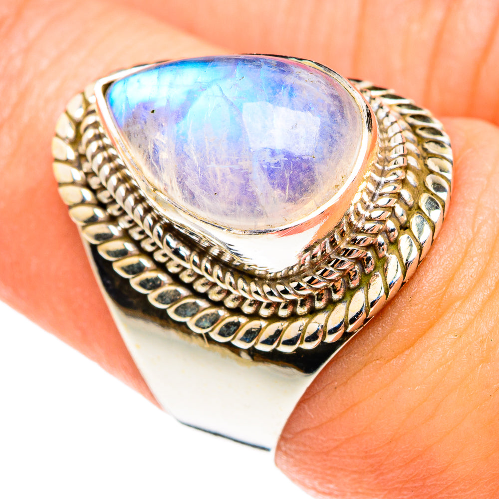 Rainbow Moonstone Rings handcrafted by Ana Silver Co - RING76317