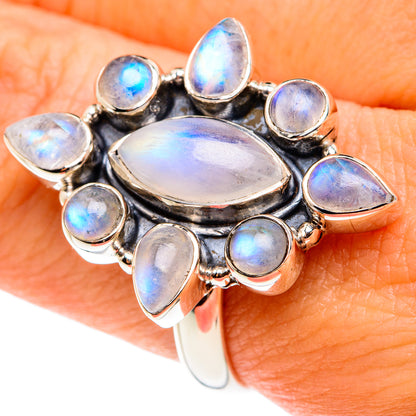 Rainbow Moonstone Rings handcrafted by Ana Silver Co - RING76351