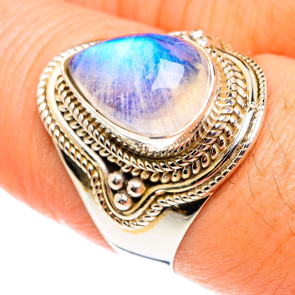Rainbow Moonstone Rings handcrafted by Ana Silver Co - RING76444
