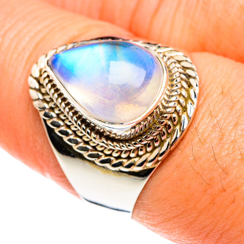 Rainbow Moonstone Rings handcrafted by Ana Silver Co - RING76476