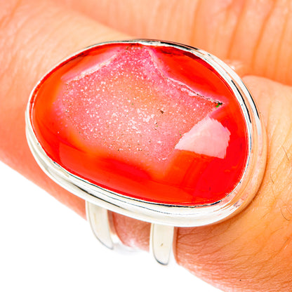 Pink Agate Druzy Rings handcrafted by Ana Silver Co - RING76492