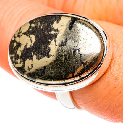Pyrite In Black Onyx Rings handcrafted by Ana Silver Co - RING76537