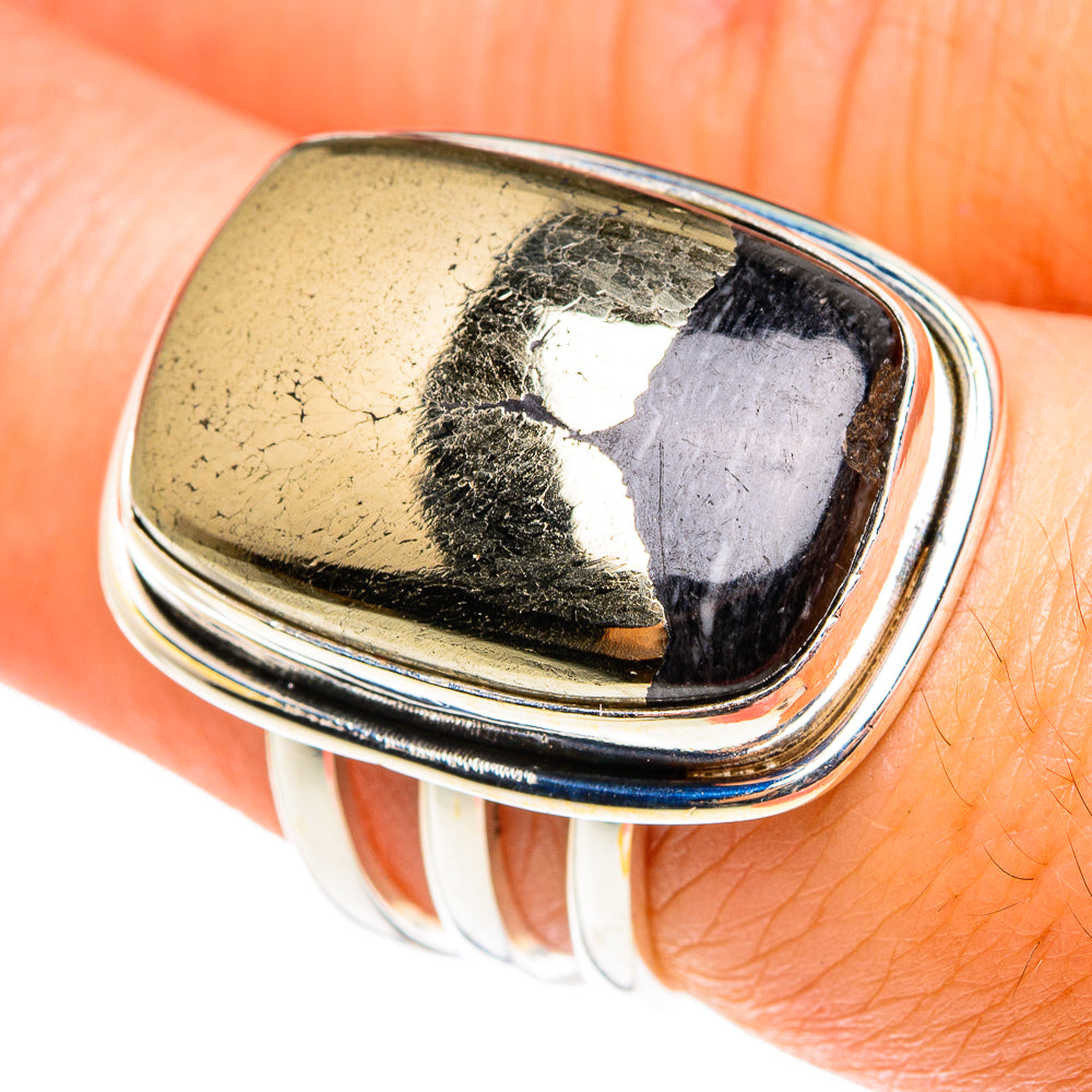 Pyrite In Black Onyx Rings handcrafted by Ana Silver Co - RING76540