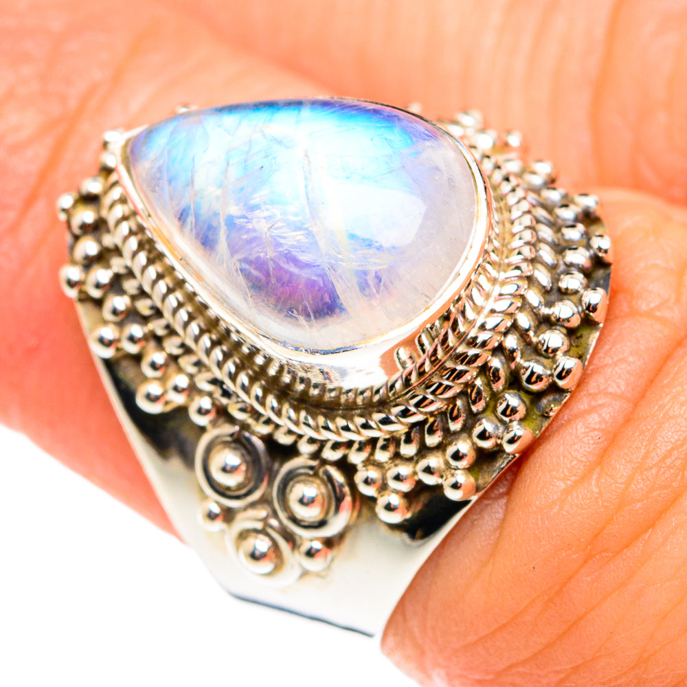 Rainbow Moonstone Rings handcrafted by Ana Silver Co - RING76543