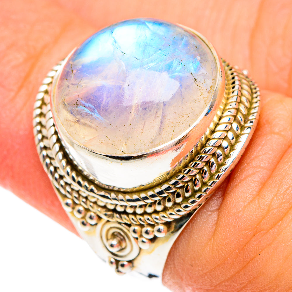 Rainbow Moonstone Rings handcrafted by Ana Silver Co - RING76750