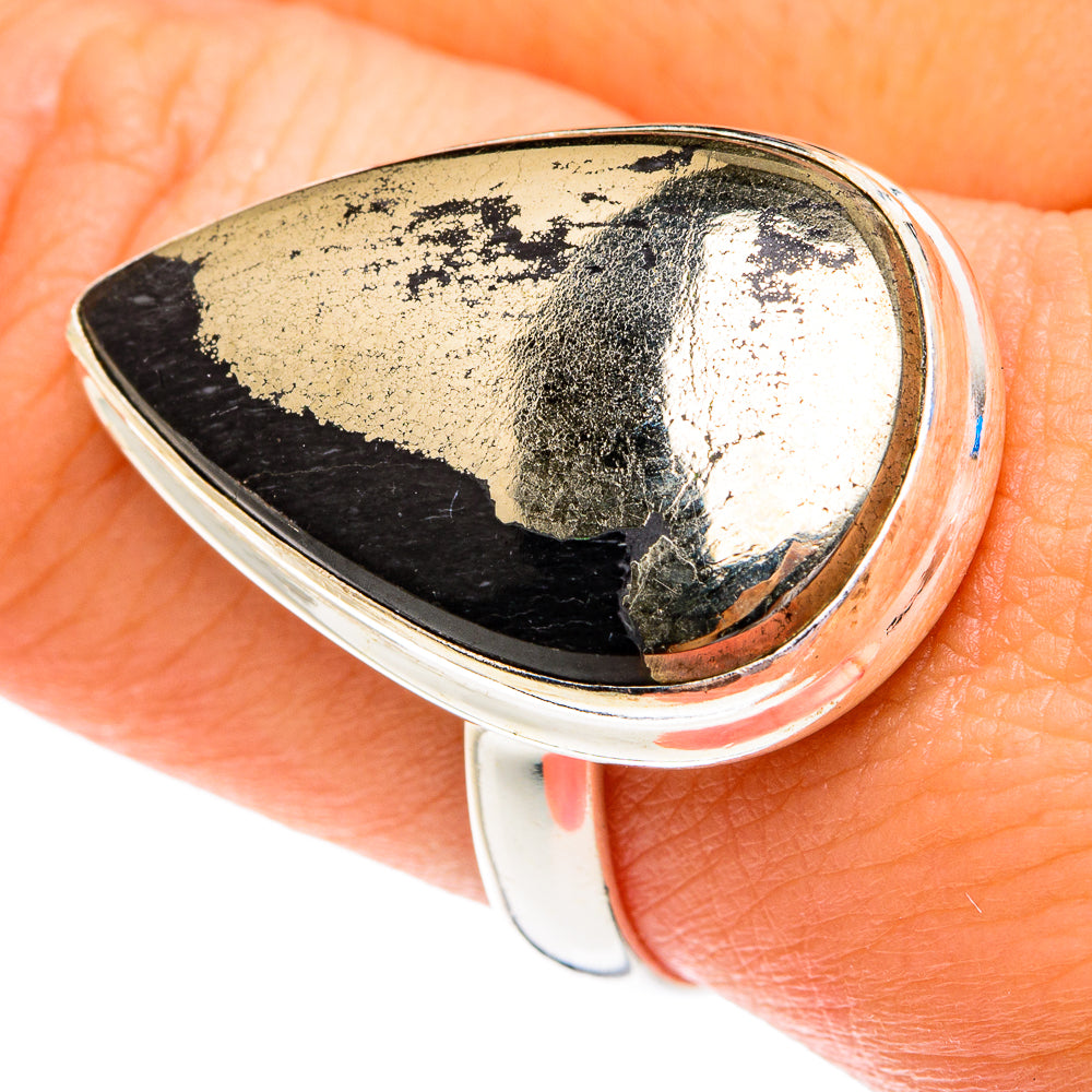 Pyrite In Black Onyx Rings handcrafted by Ana Silver Co - RING76773