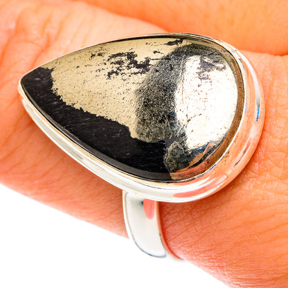Pyrite In Black Onyx Rings handcrafted by Ana Silver Co - RING76773