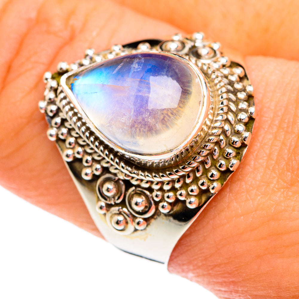 Rainbow Moonstone Rings handcrafted by Ana Silver Co - RING76851
