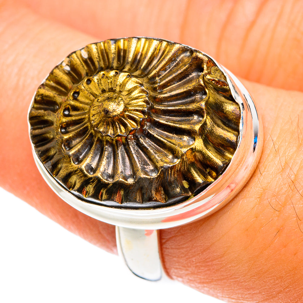 Pyrite Fossil Rings handcrafted by Ana Silver Co - RING76879