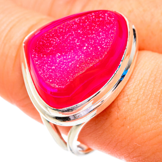 Pink Agate Druzy Rings handcrafted by Ana Silver Co - RING76977