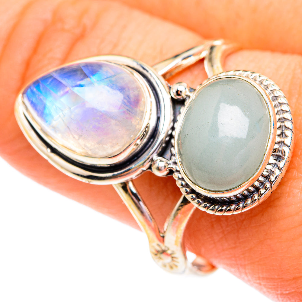 Rainbow Moonstone Rings handcrafted by Ana Silver Co - RING77022