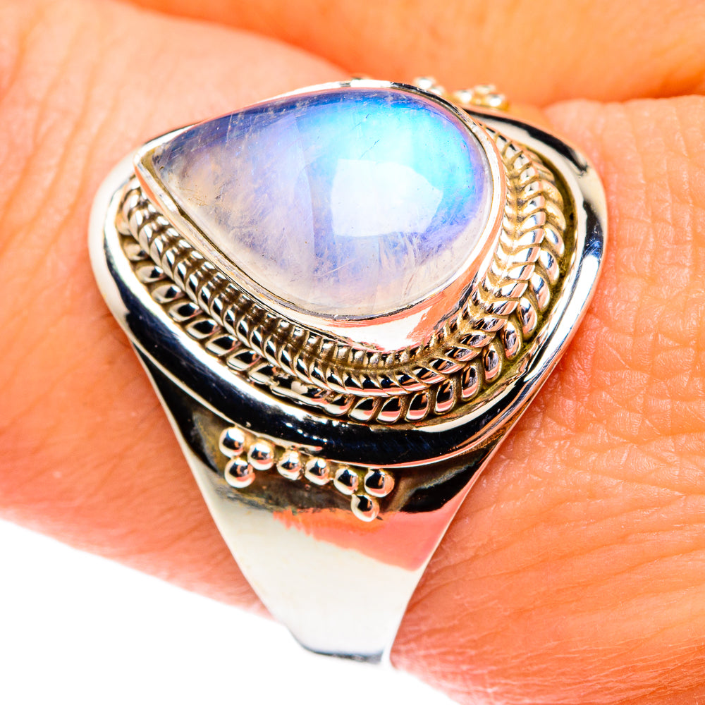 Rainbow Moonstone Rings handcrafted by Ana Silver Co - RING77048
