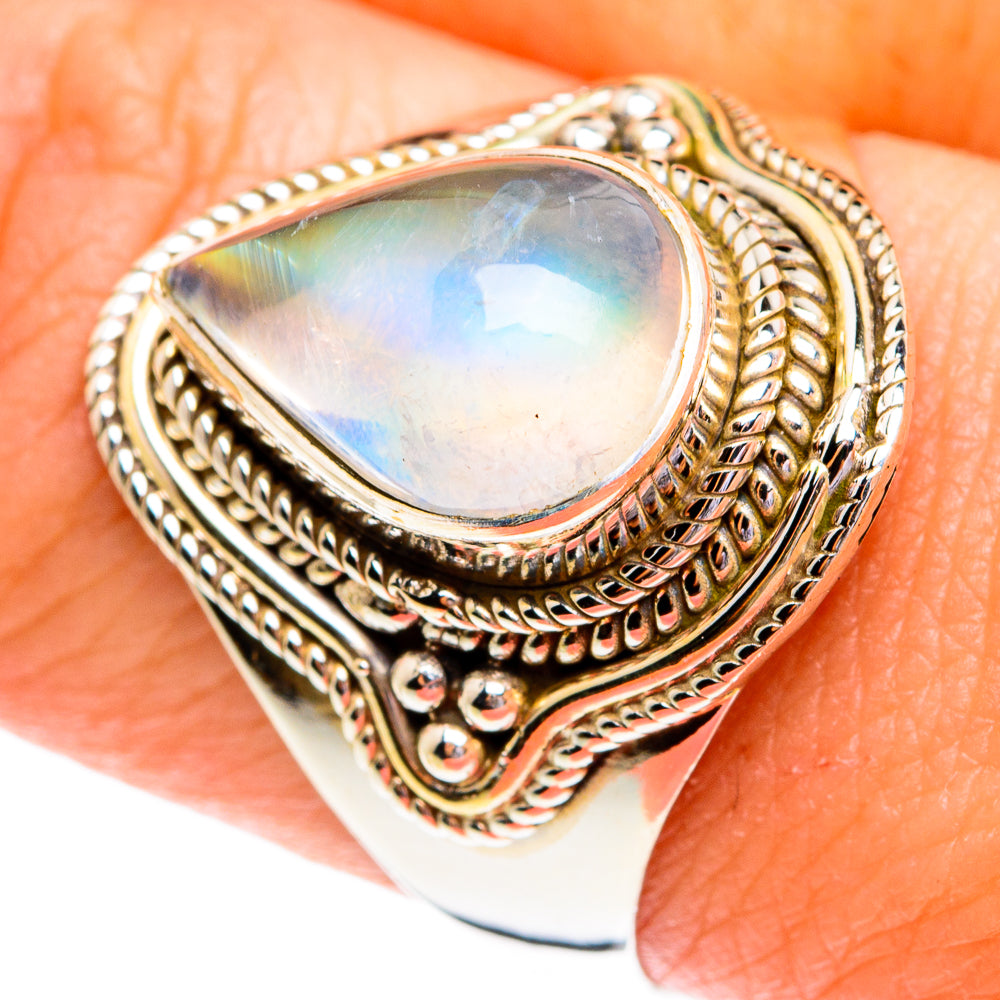 Rainbow Moonstone Rings handcrafted by Ana Silver Co - RING77079