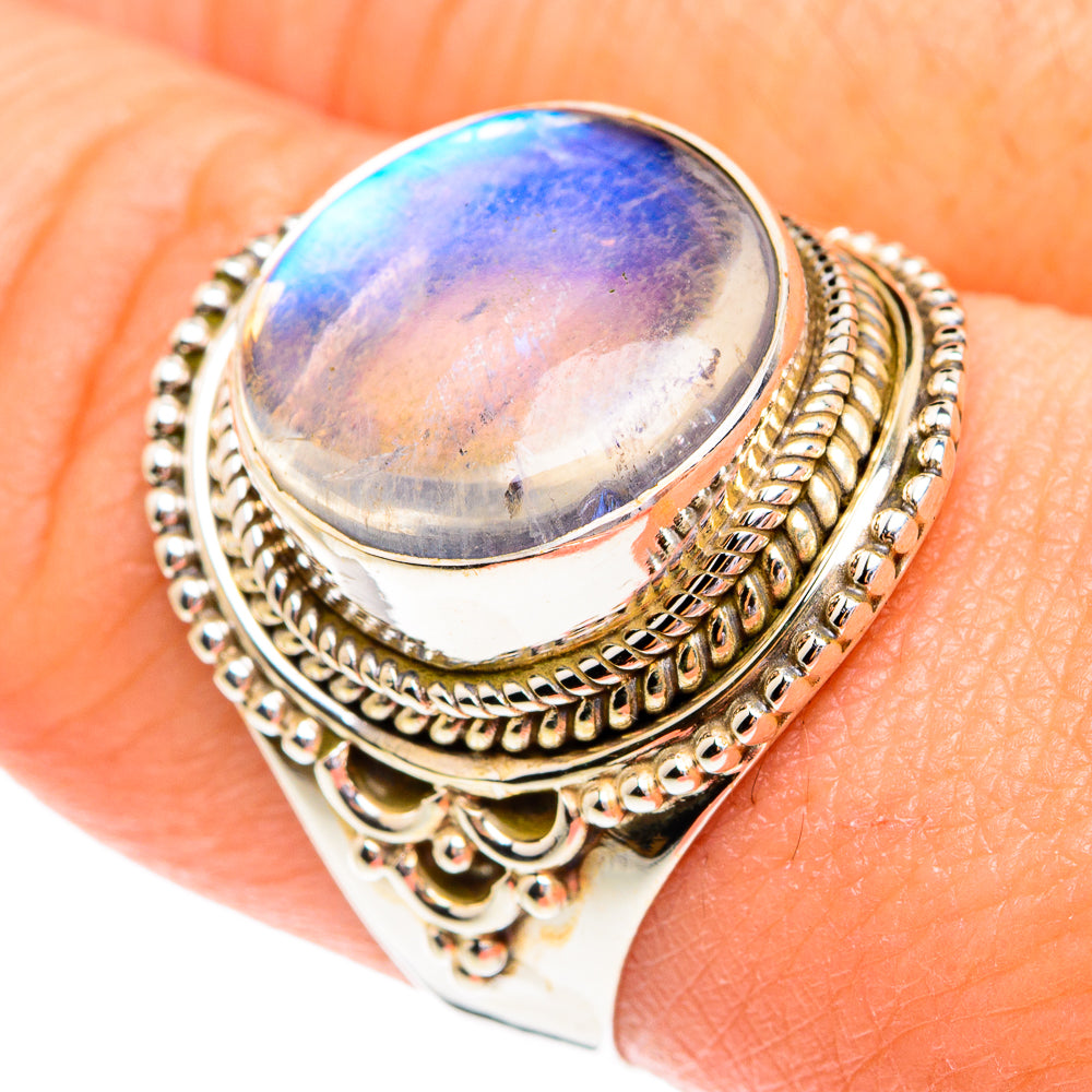 Rainbow Moonstone Rings handcrafted by Ana Silver Co - RING77161