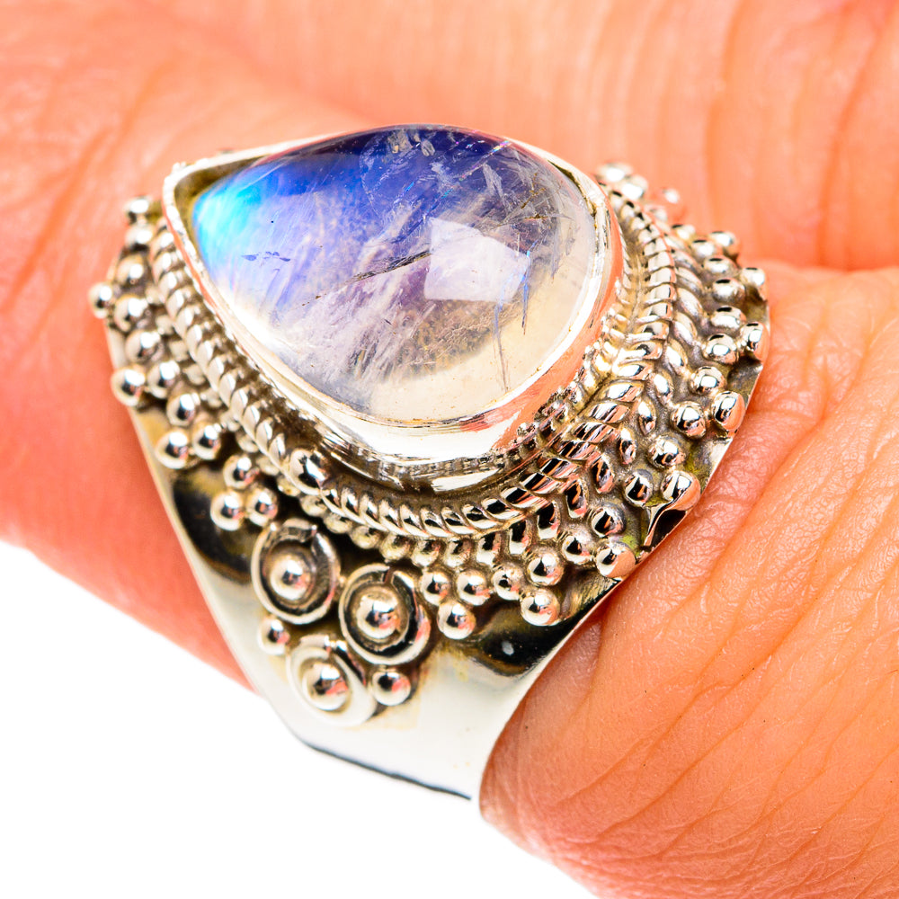 Rainbow Moonstone Rings handcrafted by Ana Silver Co - RING77216