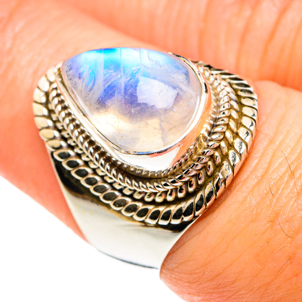 Rainbow Moonstone Rings handcrafted by Ana Silver Co - RING77241