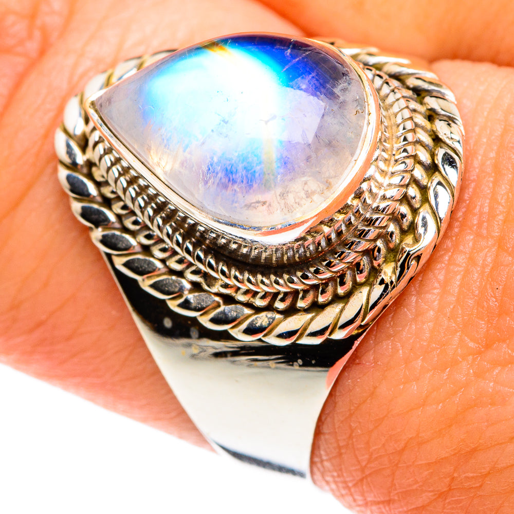 Rainbow Moonstone Rings handcrafted by Ana Silver Co - RING77270