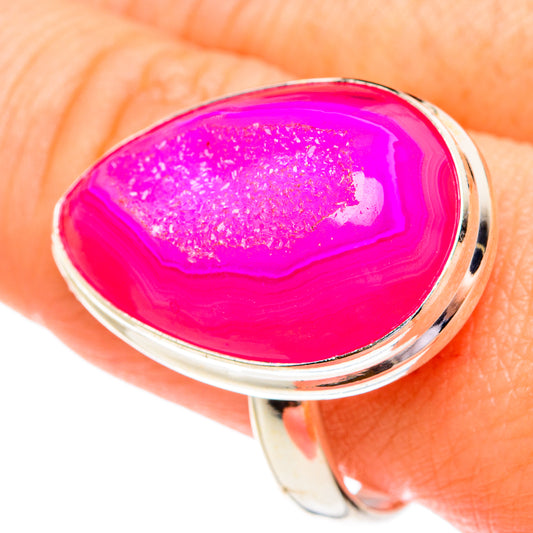 Pink Agate Druzy Rings handcrafted by Ana Silver Co - RING77343