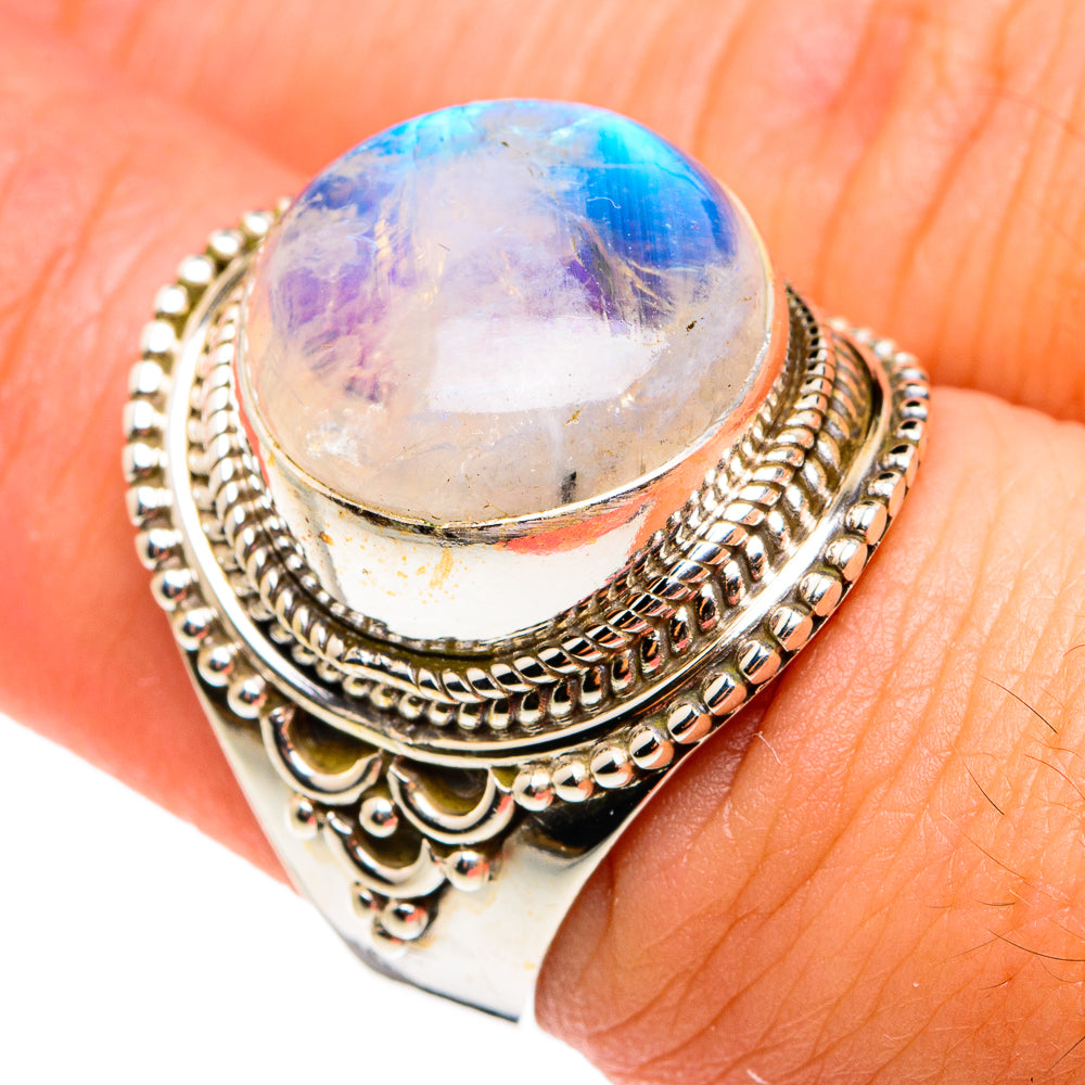 Rainbow Moonstone Rings handcrafted by Ana Silver Co - RING77405