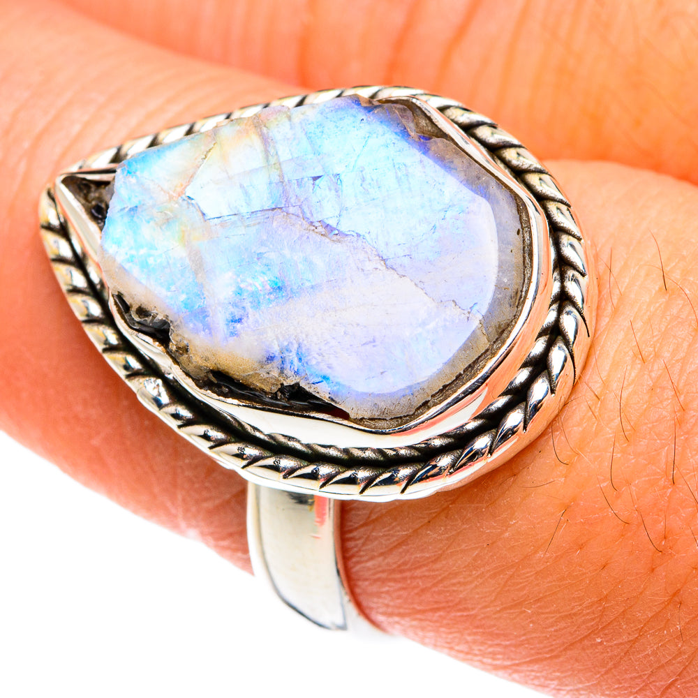 Rainbow Moonstone Rings handcrafted by Ana Silver Co - RING77438