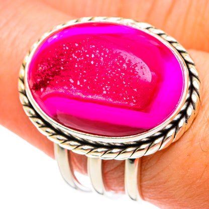 Pink Agate Druzy Rings handcrafted by Ana Silver Co - RING77459