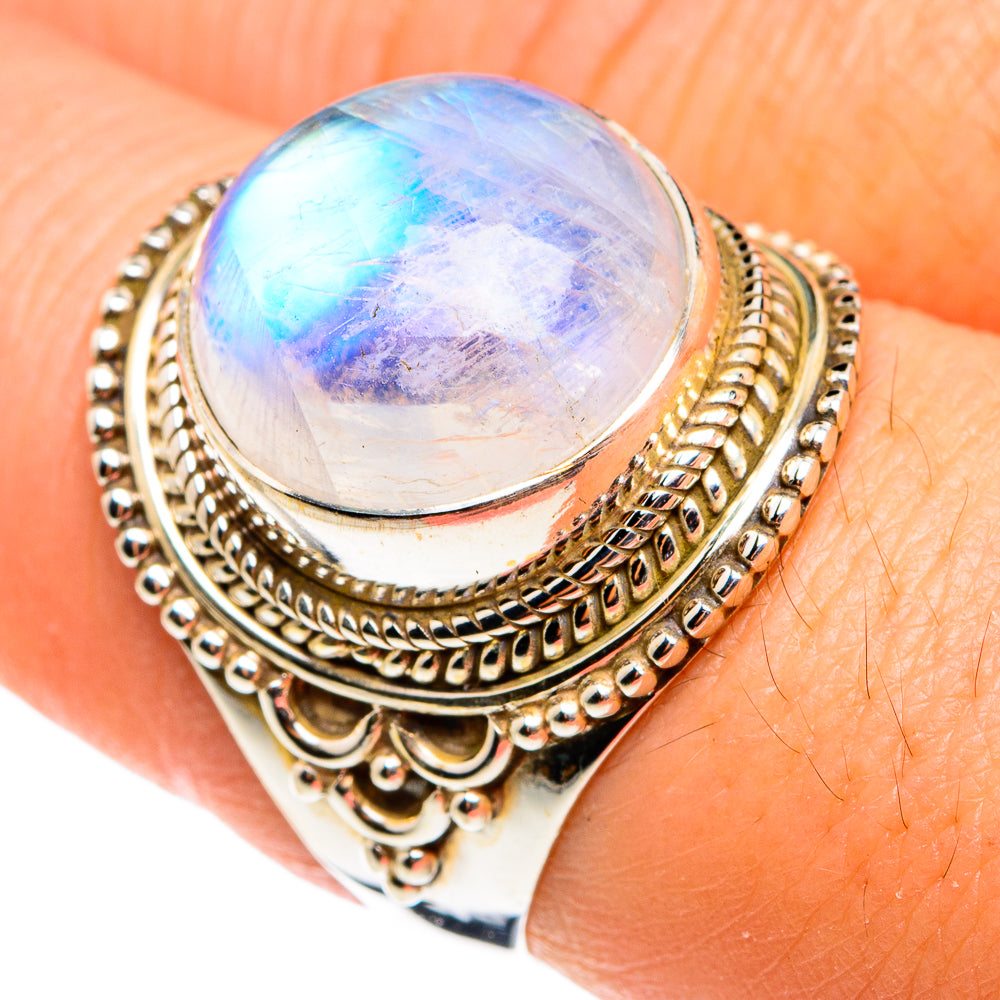 Rainbow Moonstone Rings handcrafted by Ana Silver Co - RING77472