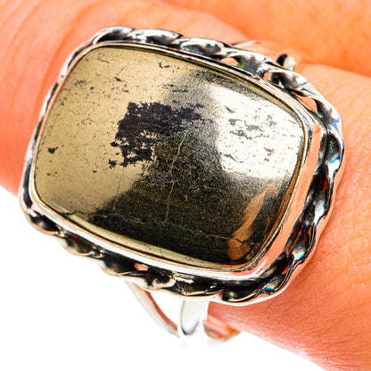 Pyrite In Black Onyx Rings handcrafted by Ana Silver Co - RING77537