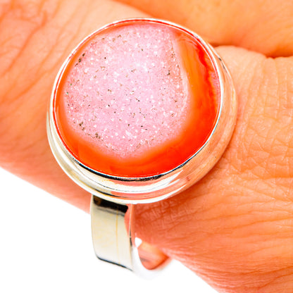Pink Agate Druzy Rings handcrafted by Ana Silver Co - RING77555