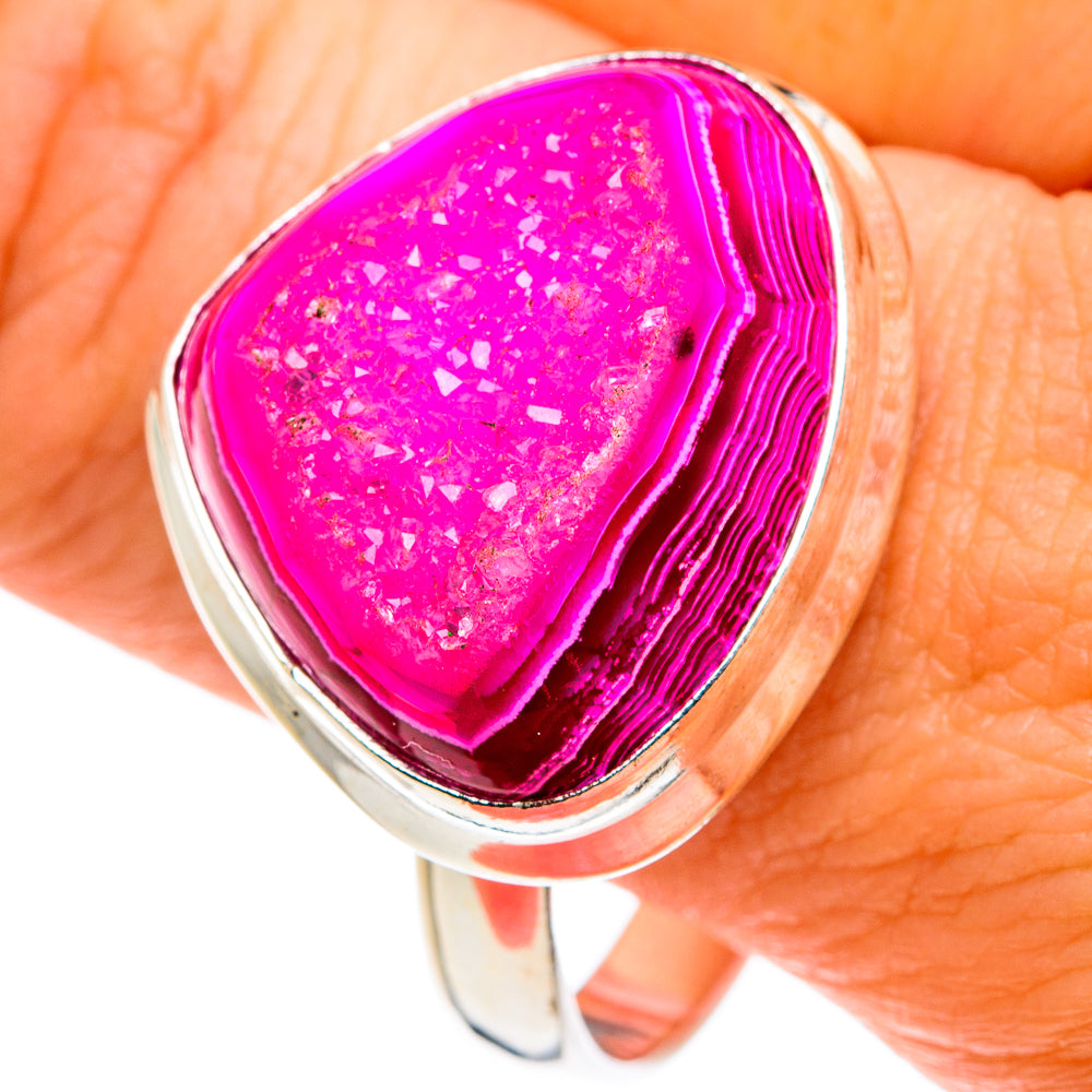 Pink Agate Druzy Rings handcrafted by Ana Silver Co - RING77558