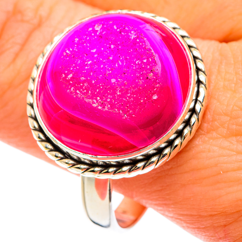 Pink Agate Druzy Rings handcrafted by Ana Silver Co - RING77588