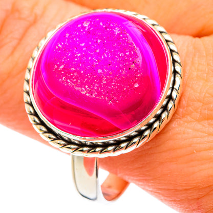 Pink Agate Druzy Rings handcrafted by Ana Silver Co - RING77588