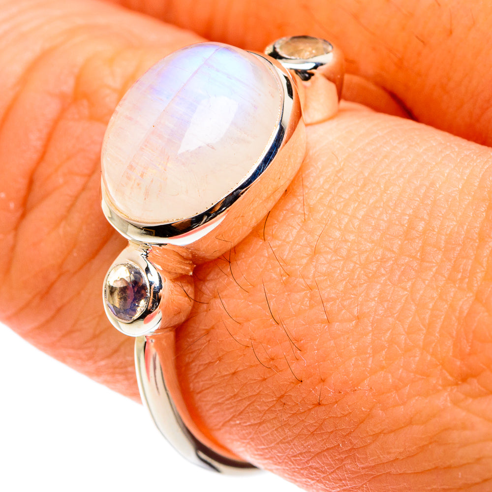 Rainbow Moonstone Rings handcrafted by Ana Silver Co - RING77603