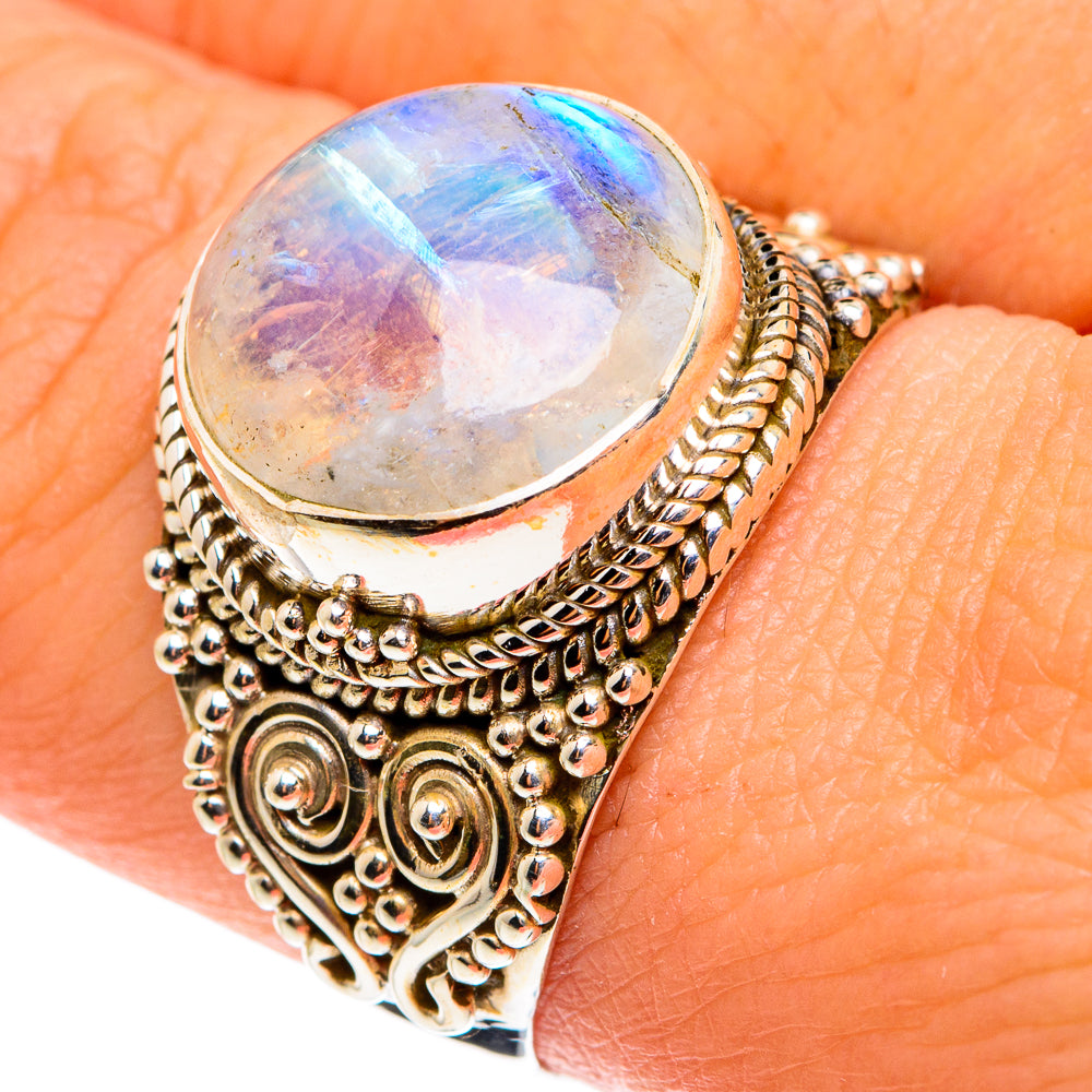 Rainbow Moonstone Rings handcrafted by Ana Silver Co - RING77604