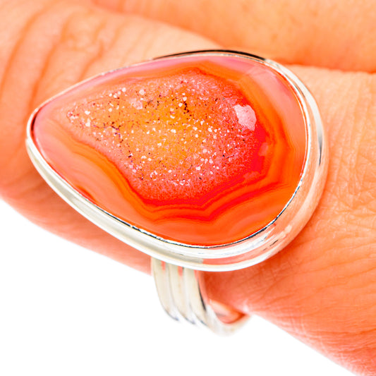 Orange Agate Druzy Rings handcrafted by Ana Silver Co - RING77708